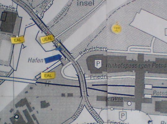 Karte von der Langen Brücke in Potsdam mit eingezeichneten Unfällen